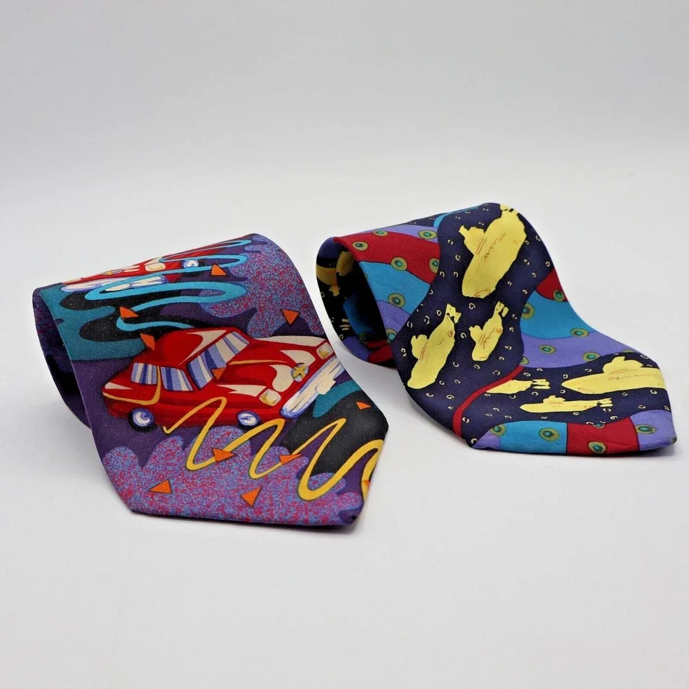THE BEATLES Yellow Submarine & Drive My Car Neck Ties Set of 2 Novelty 100% Silk